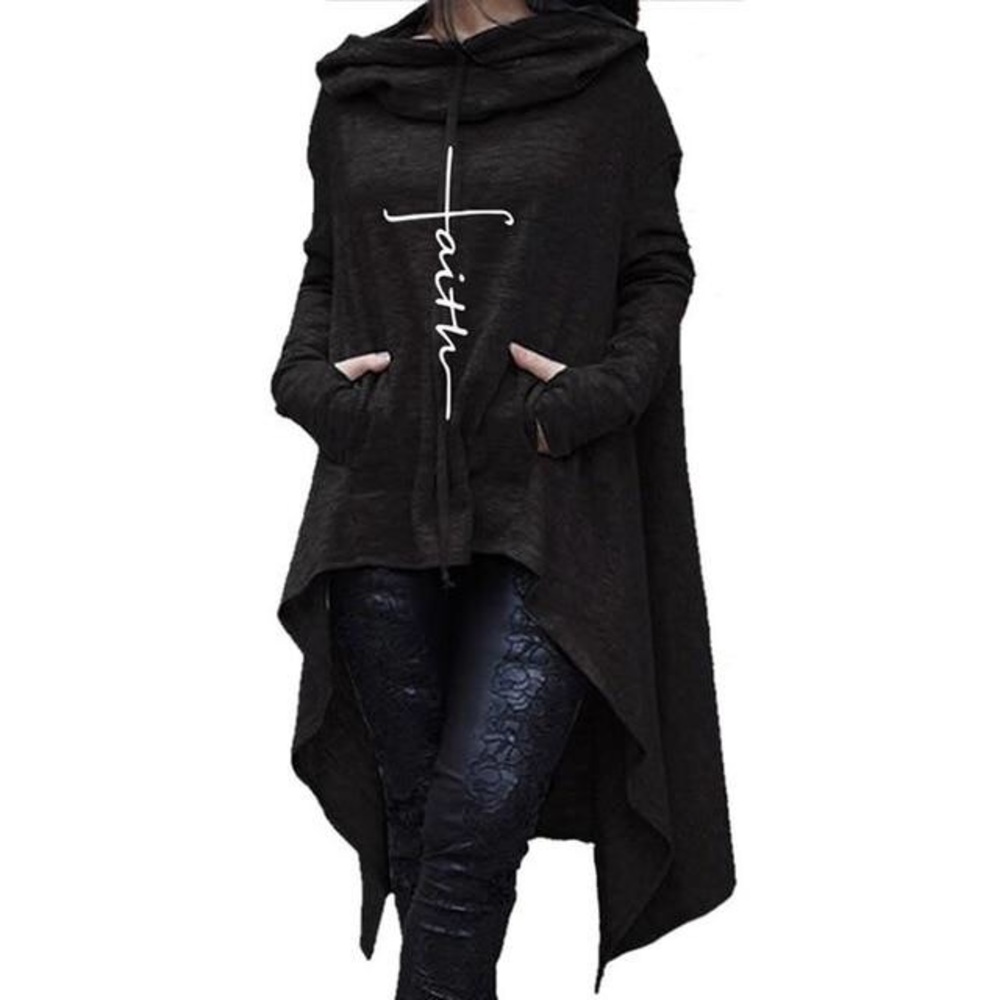 Faith Letter Embroidered Long Hoodie
